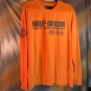 orange harley davidson 120th anniversary‎ edition tshirt long sleeve L. 351